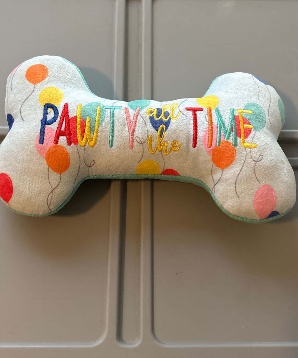 Happy Birthday Embroidered Squeaky Plush Dog Bone Toy